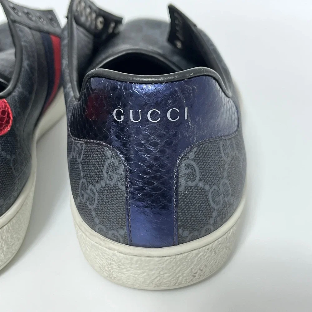 Gucci Ace GG Supreme Monogram Sneakers Grey Red Blue Web 429446 Mens 13